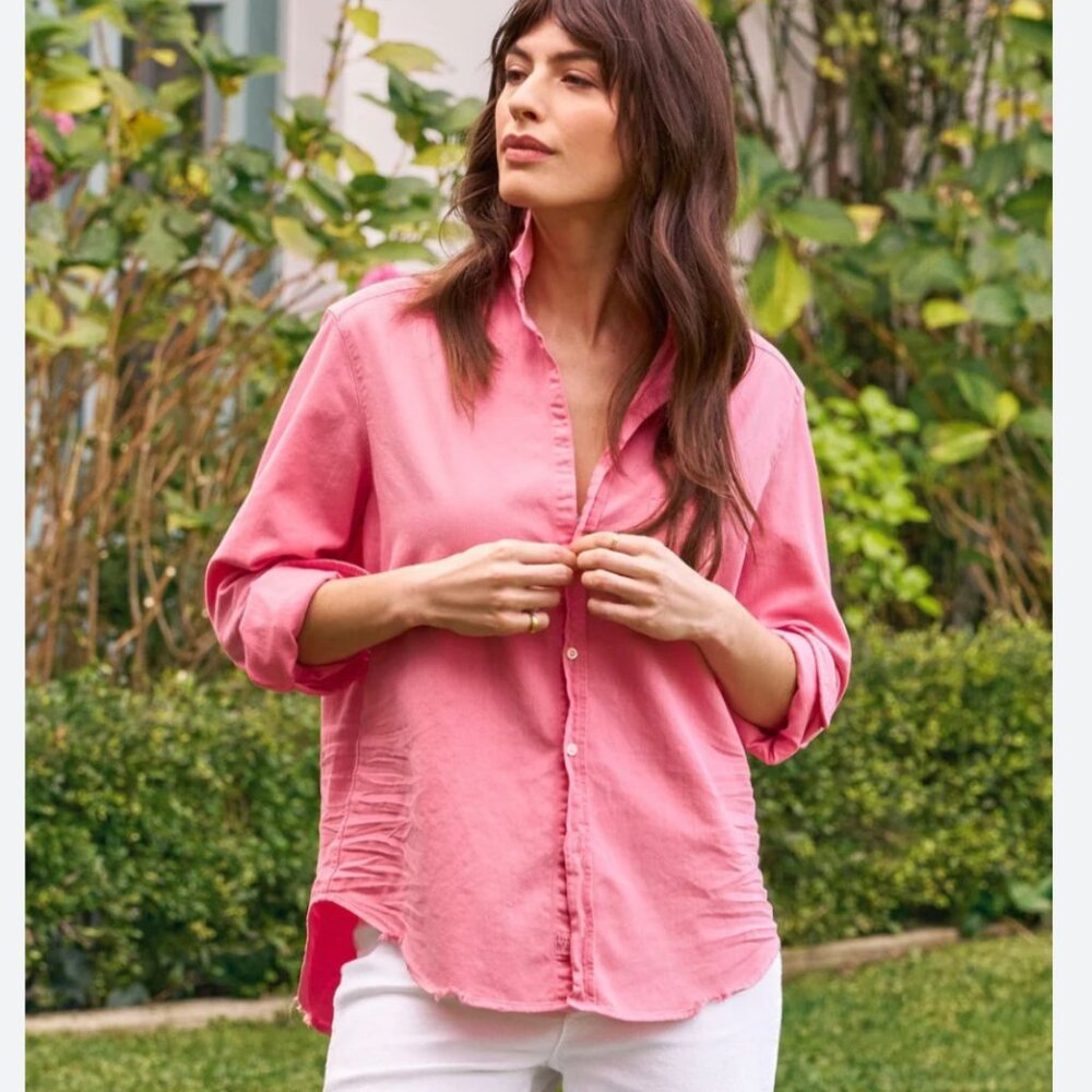 Frank & Eileen BARRY Tailored Button-Up Shirt Famous Denim Size: M Pink